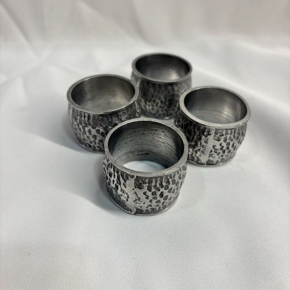 Pier 1 Hammered Metal Tone Metal Napkin Rings Table Decor Set Of 4  MCM Style